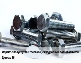 Болт с полукруглой головкой, с квадратным подголовникомх16